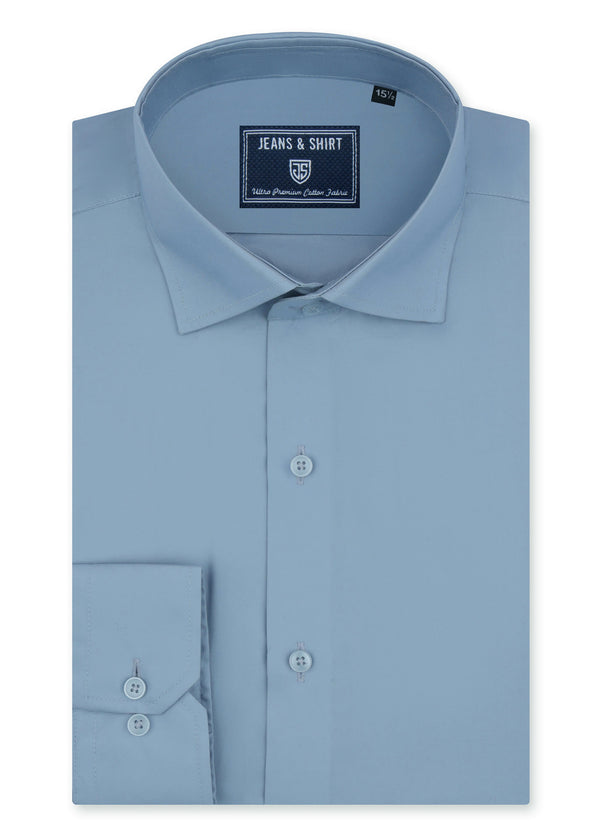 Cloud Blue Cotton Satin Formal Shirt