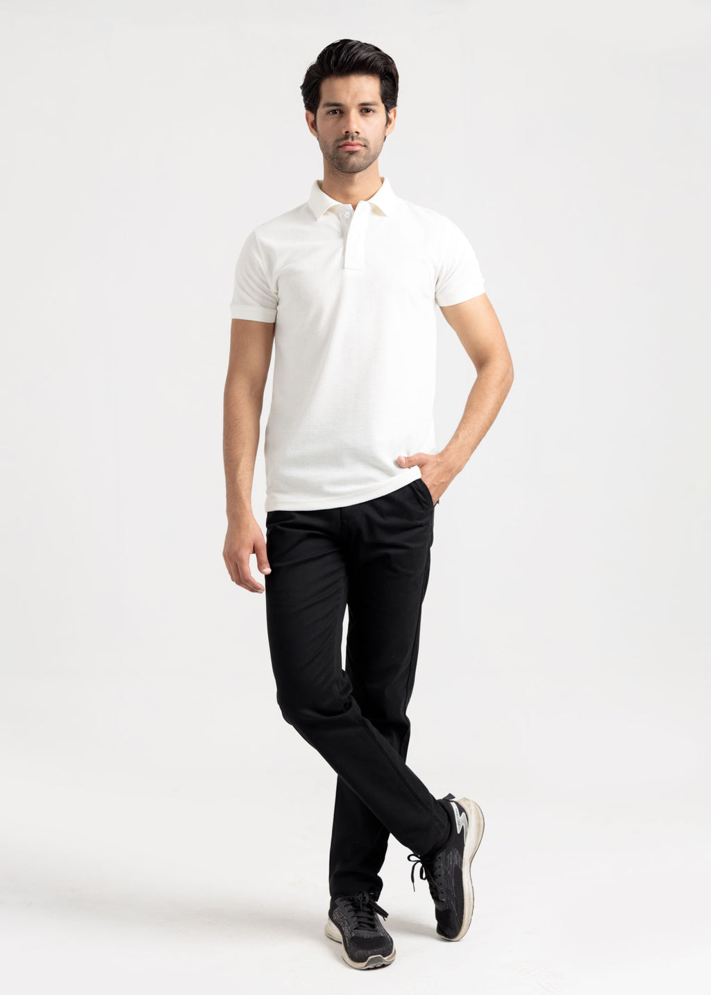 Waffle Knit Polo Shirt — Bright White
