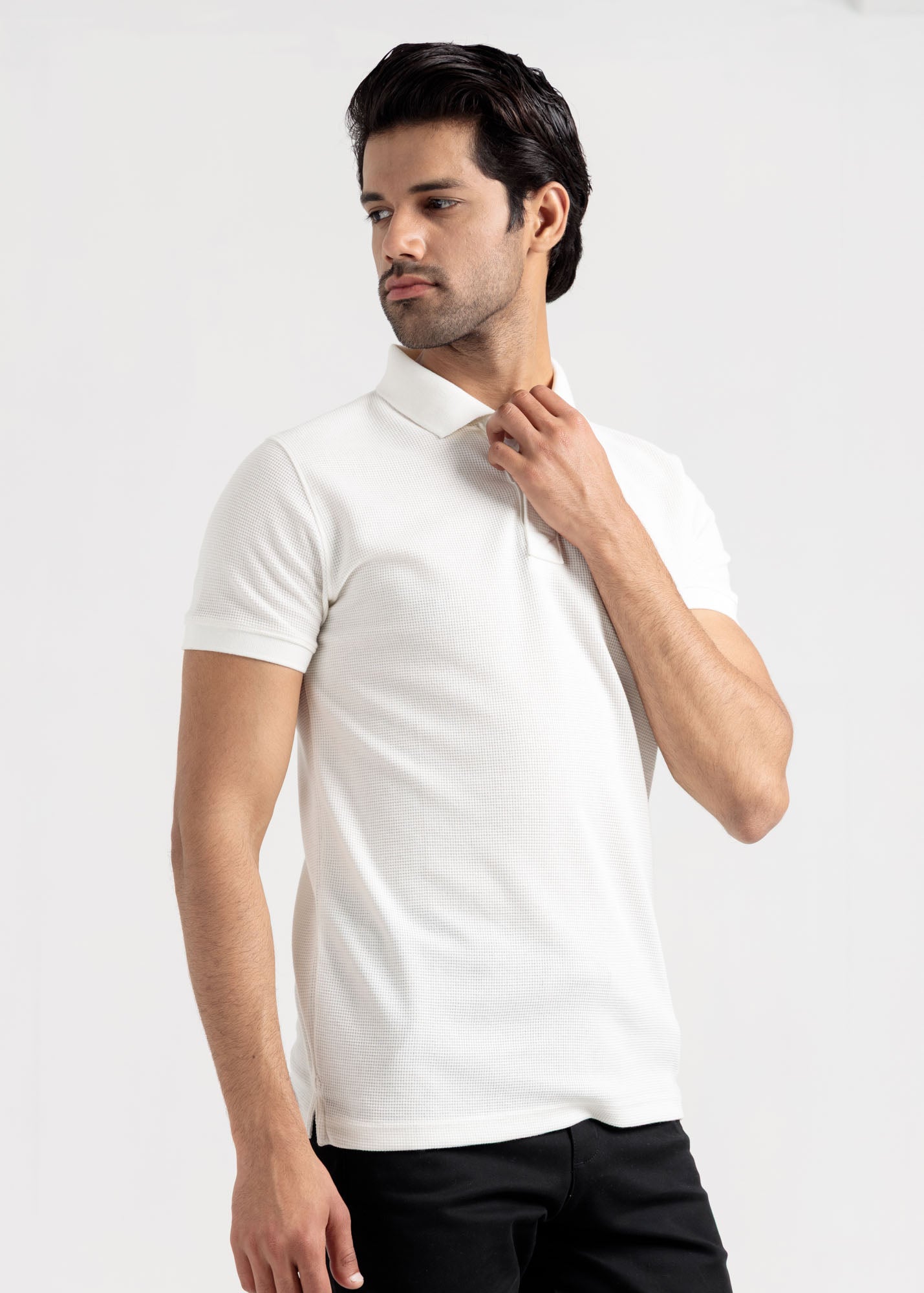 Waffle Knit Polo Shirt — Bright White