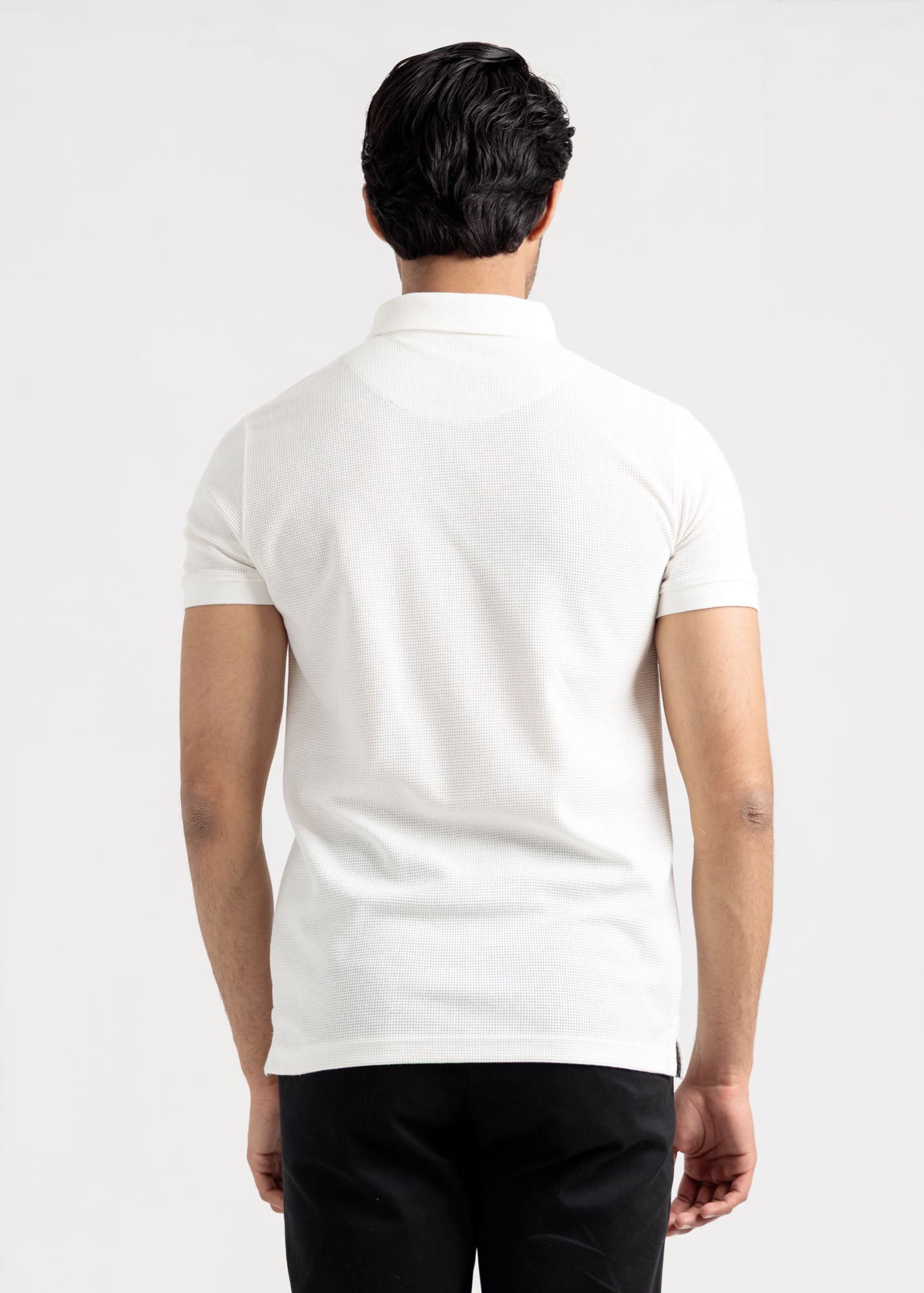 Waffle Knit Polo Shirt — Bright White