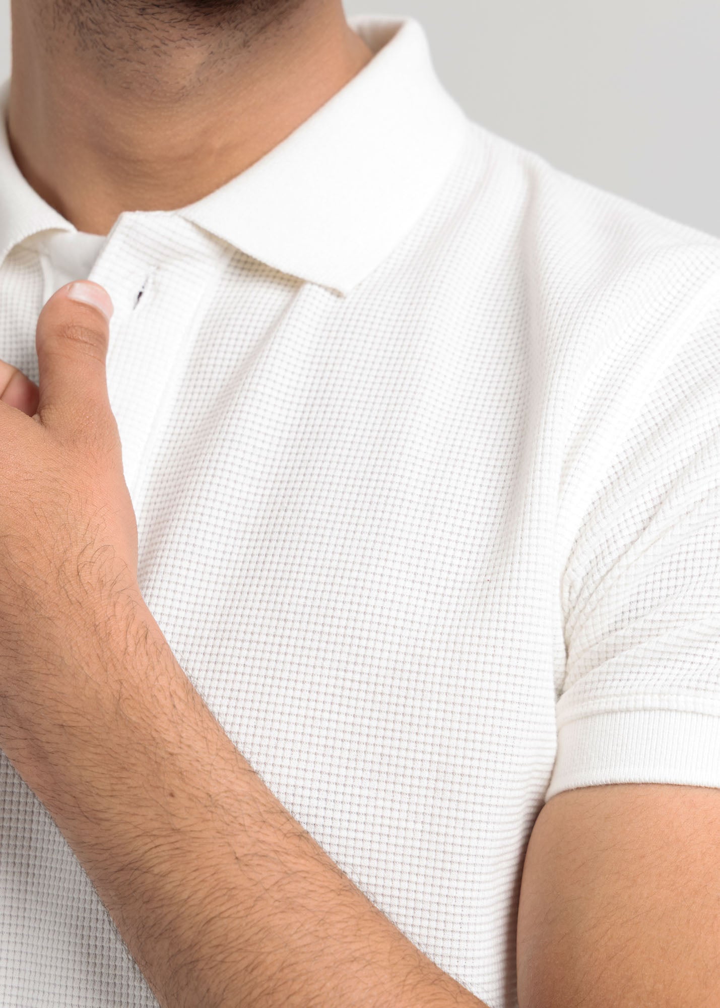 Waffle Knit Polo Shirt — Bright White