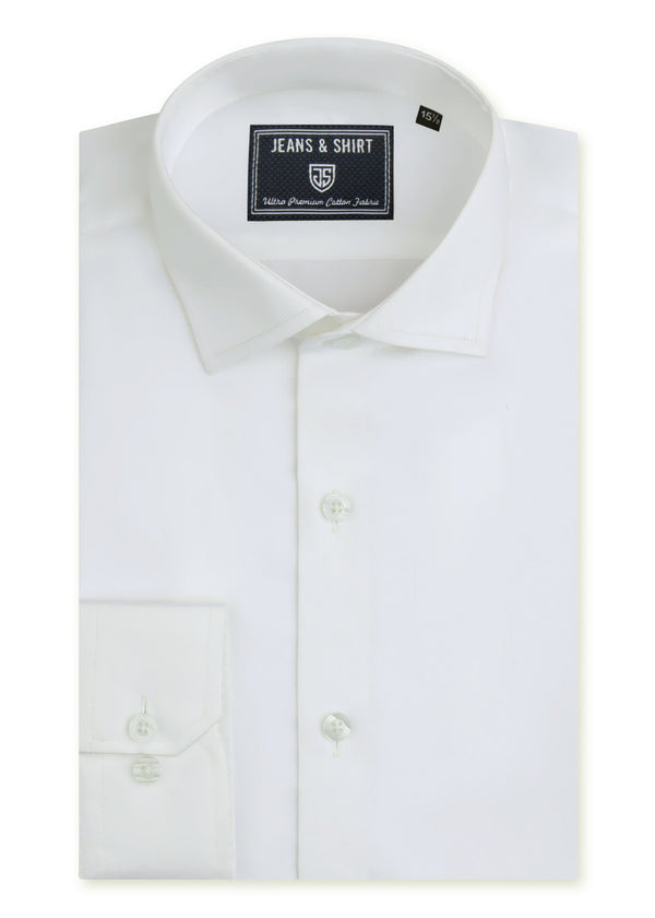 Crisp Egg White Cotton Satin Formal Shirt