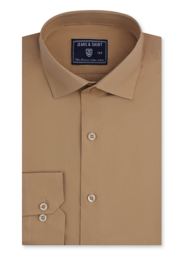 Camel Brown Cotton Satin Formal Shirt