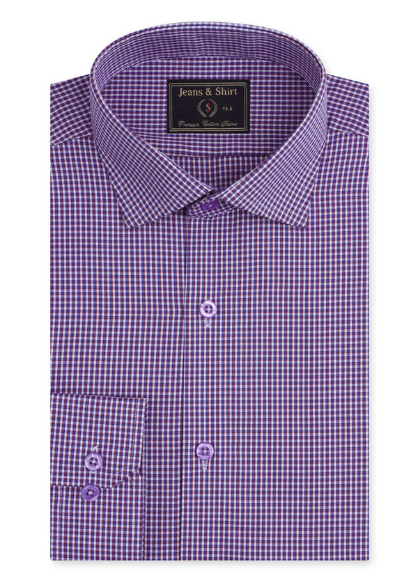 Plum Grid Check Formal Shirt