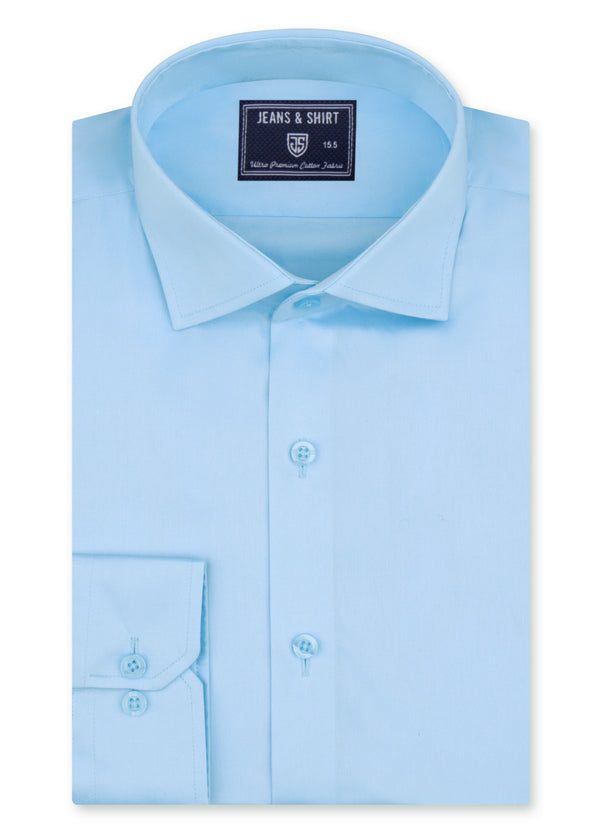 Ice Blue Cotton Satin Formal Shirt