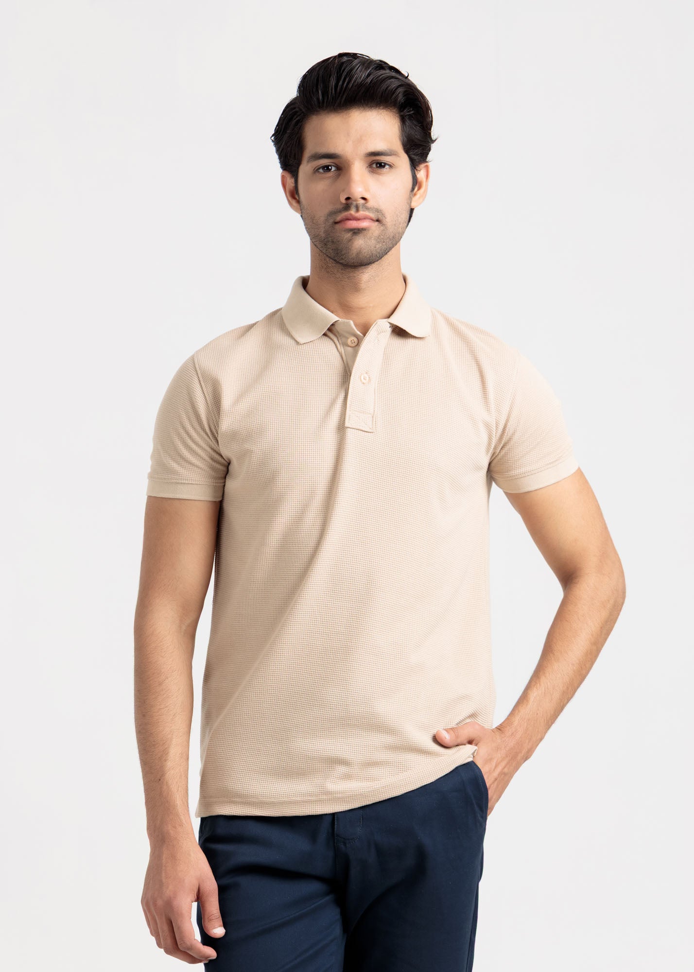 Waffle Knit Polo Shirt — Oatmeal