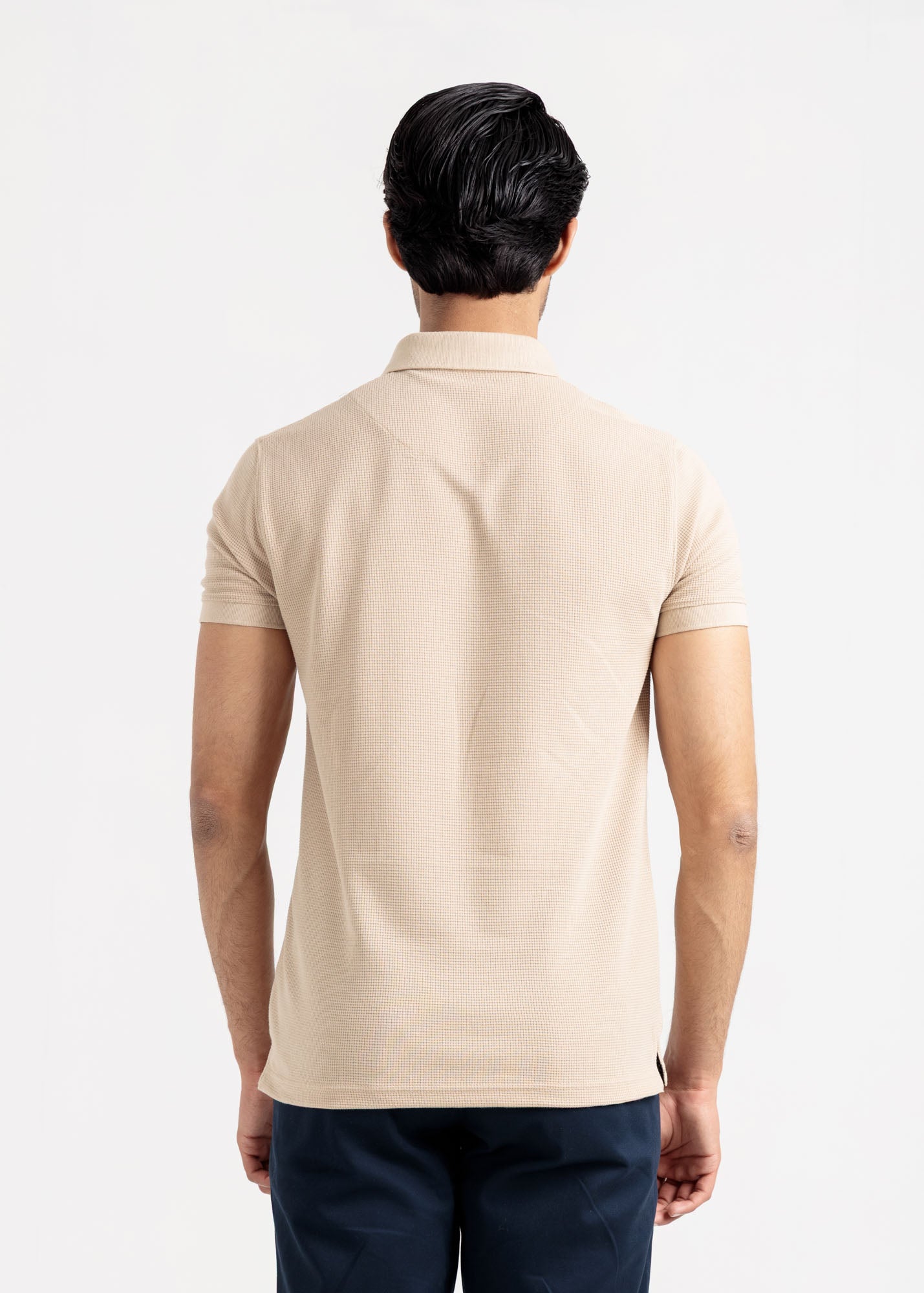 Waffle Knit Polo Shirt — Oatmeal