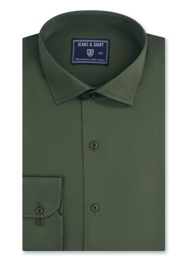 Olive Green Cotton Satin Formal Shirt