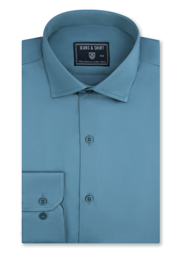 Baltic Blue Cotton Satin Formal Shirt