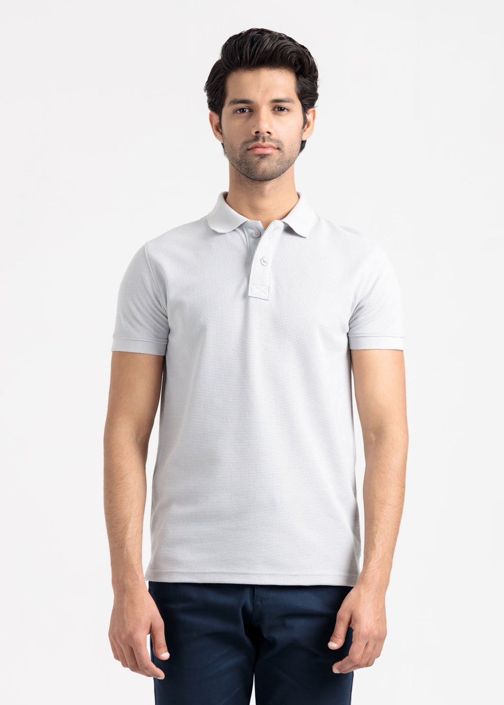 Waffle Knit Polo Shirt — Ice Grey