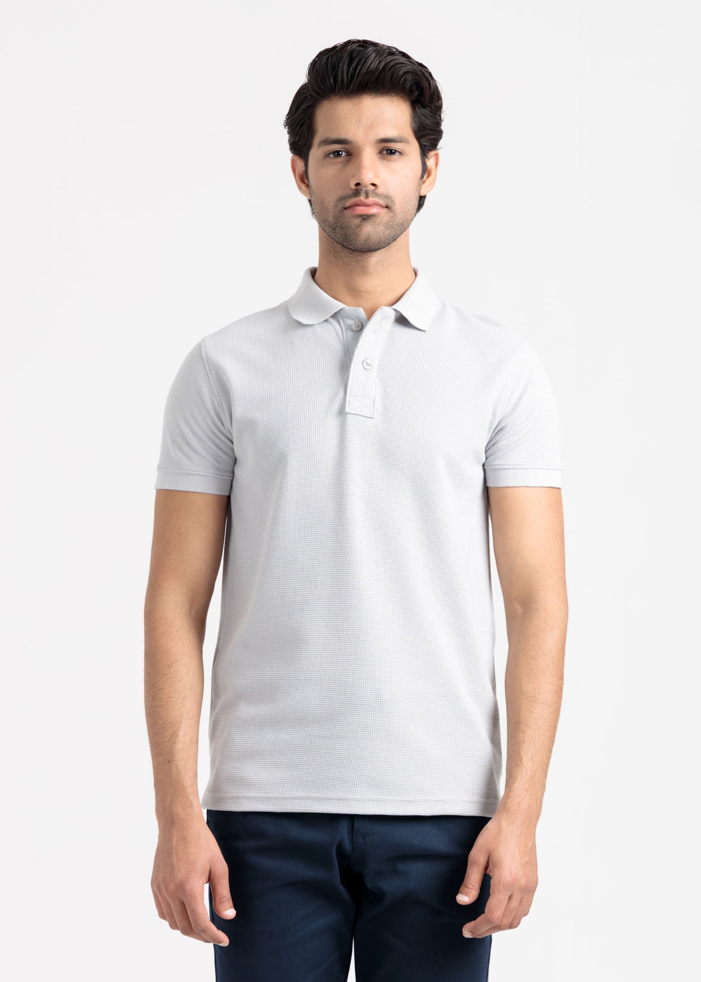 Waffle Knit Polo Shirt — Ice Grey