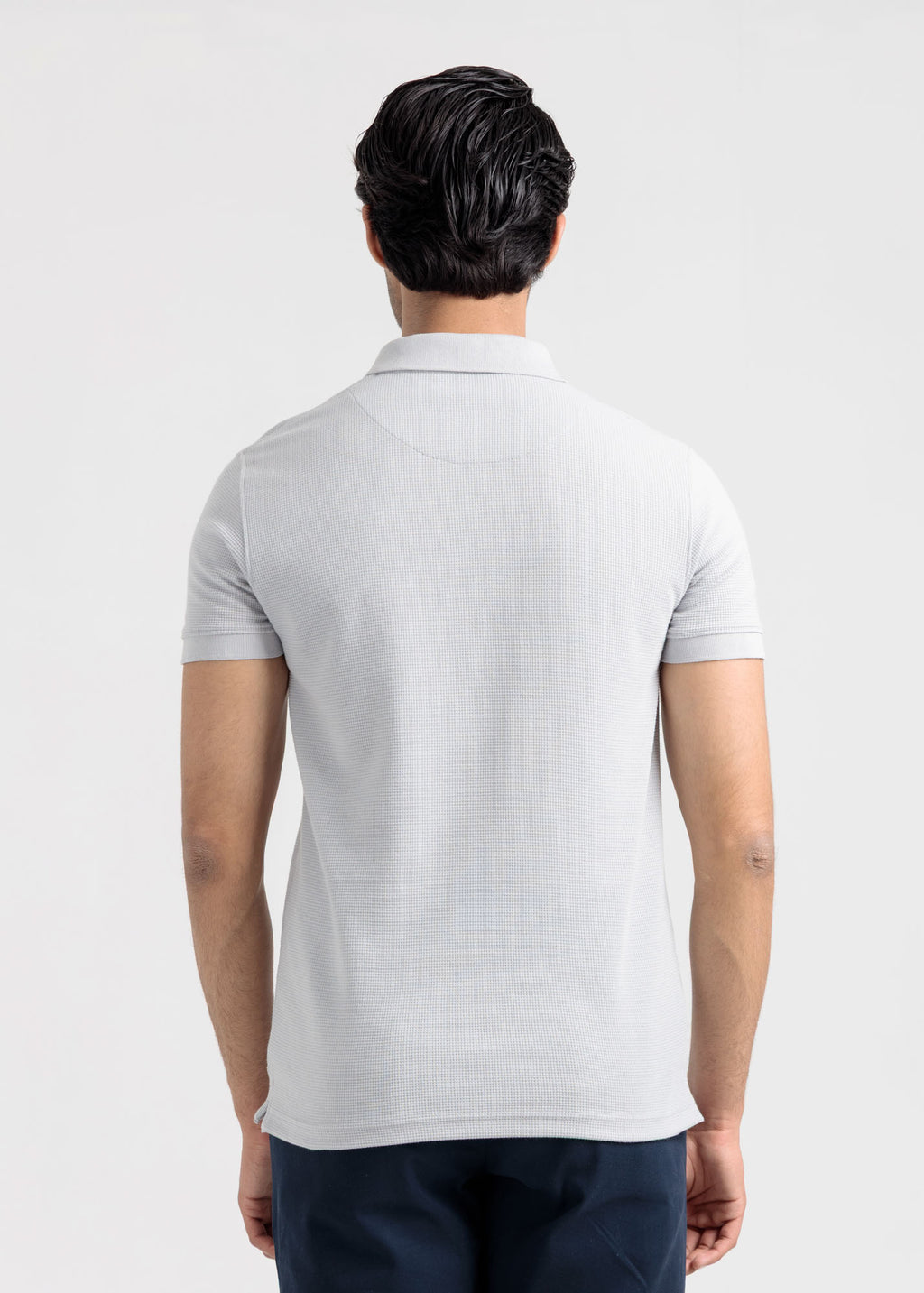 Waffle Knit Polo Shirt — Ice Grey