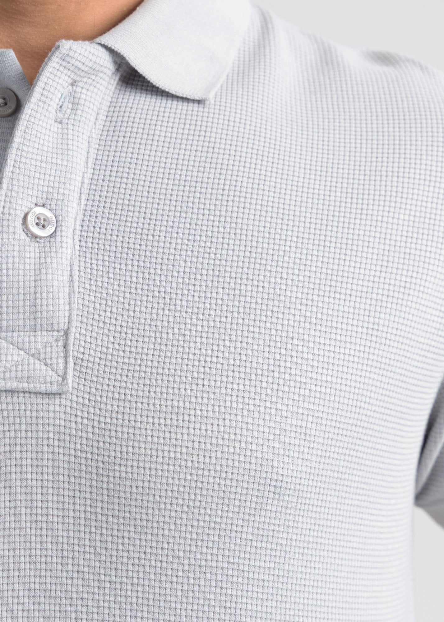 Waffle Knit Polo Shirt — Ice Grey