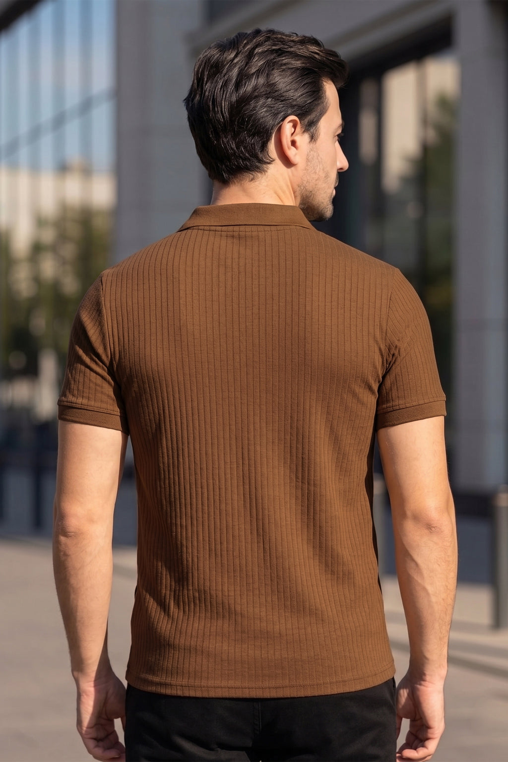 Camel Drop Needle Polo Shirt