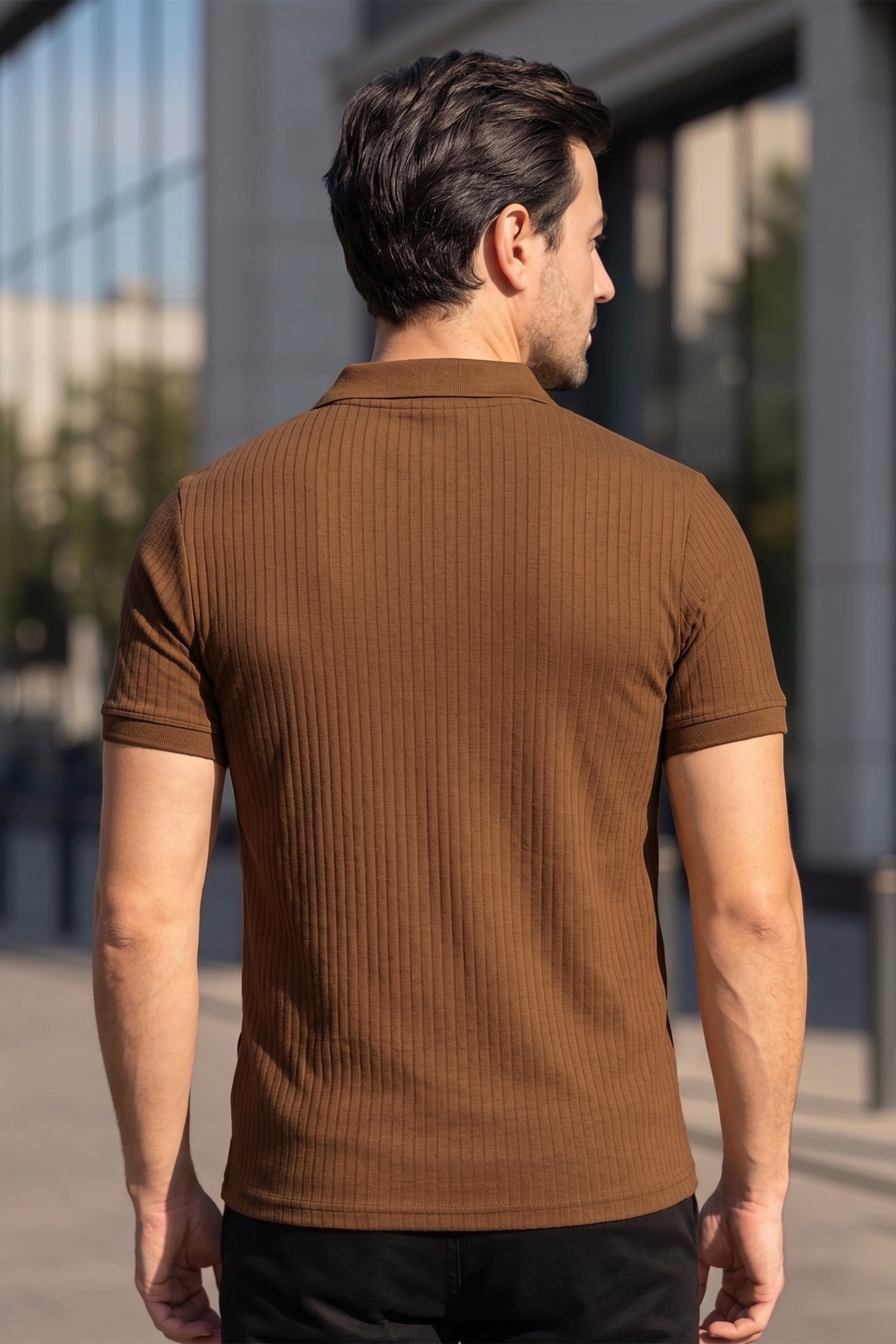 Camel Drop Needle Polo Shirt