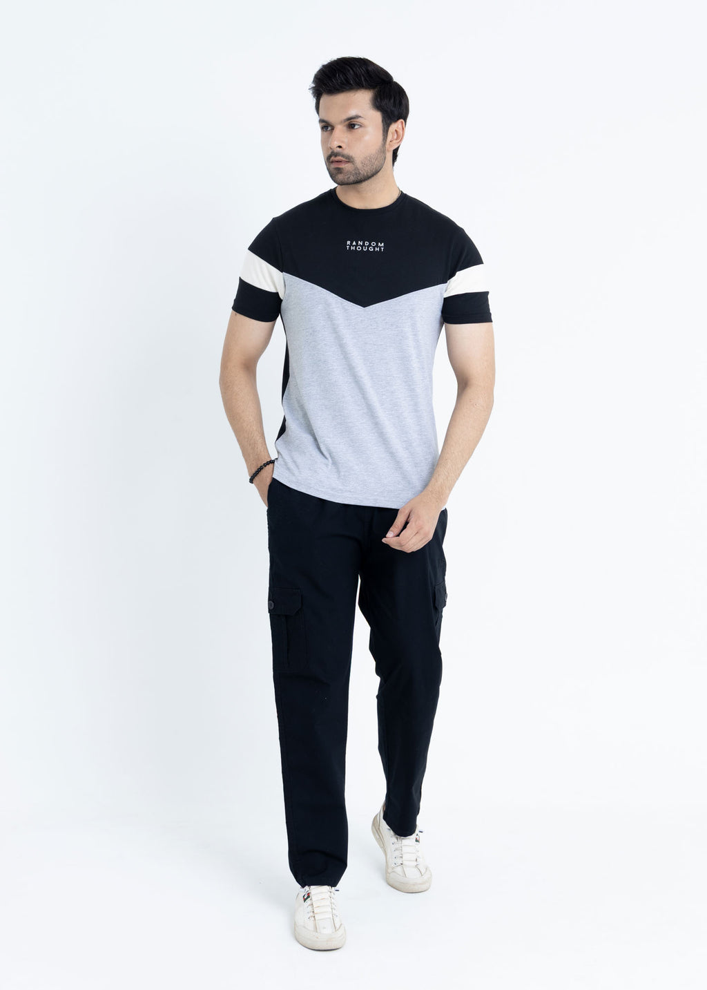 Black-Grey Split Color Block T-Shirt