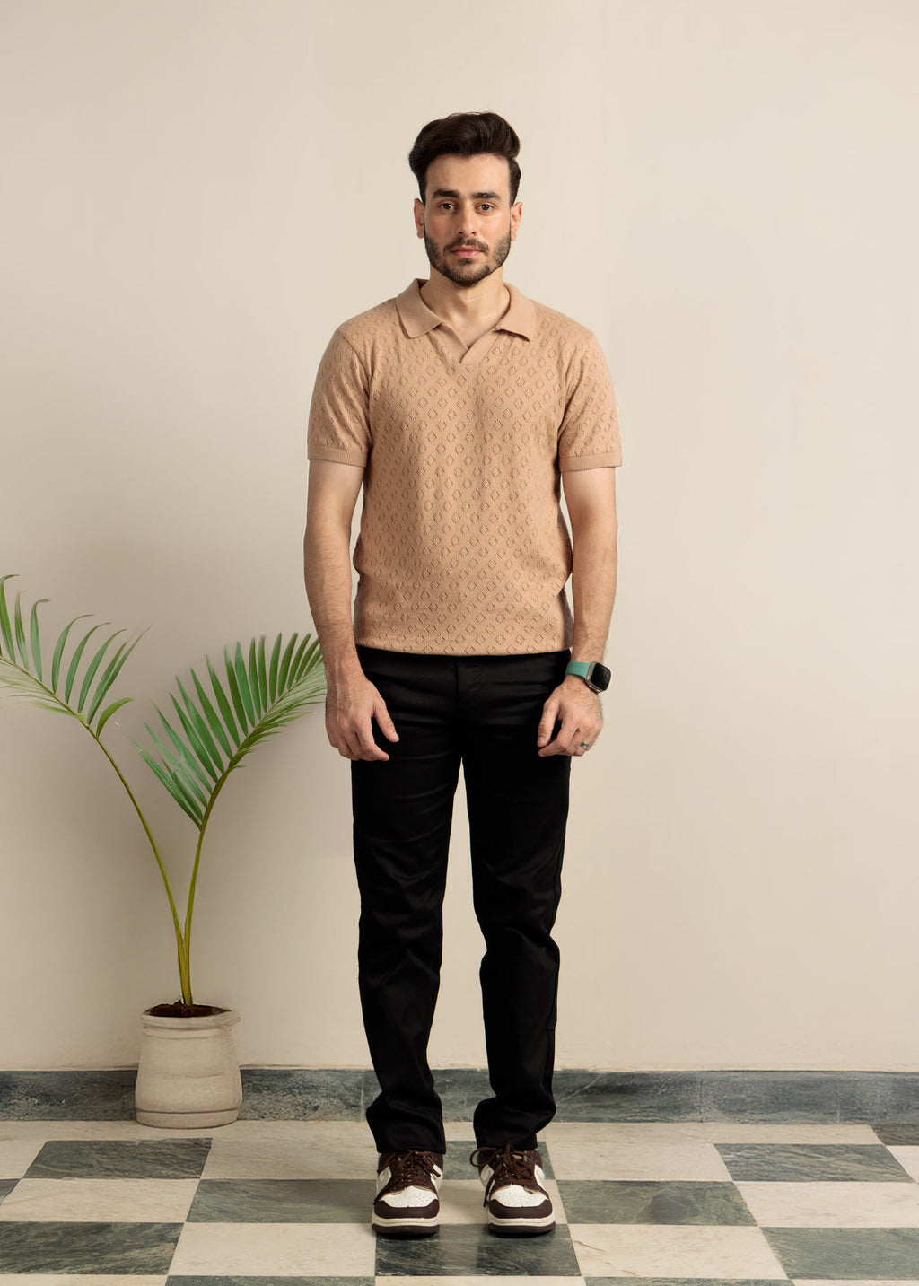 Men's Knit Polo- Honey Beige