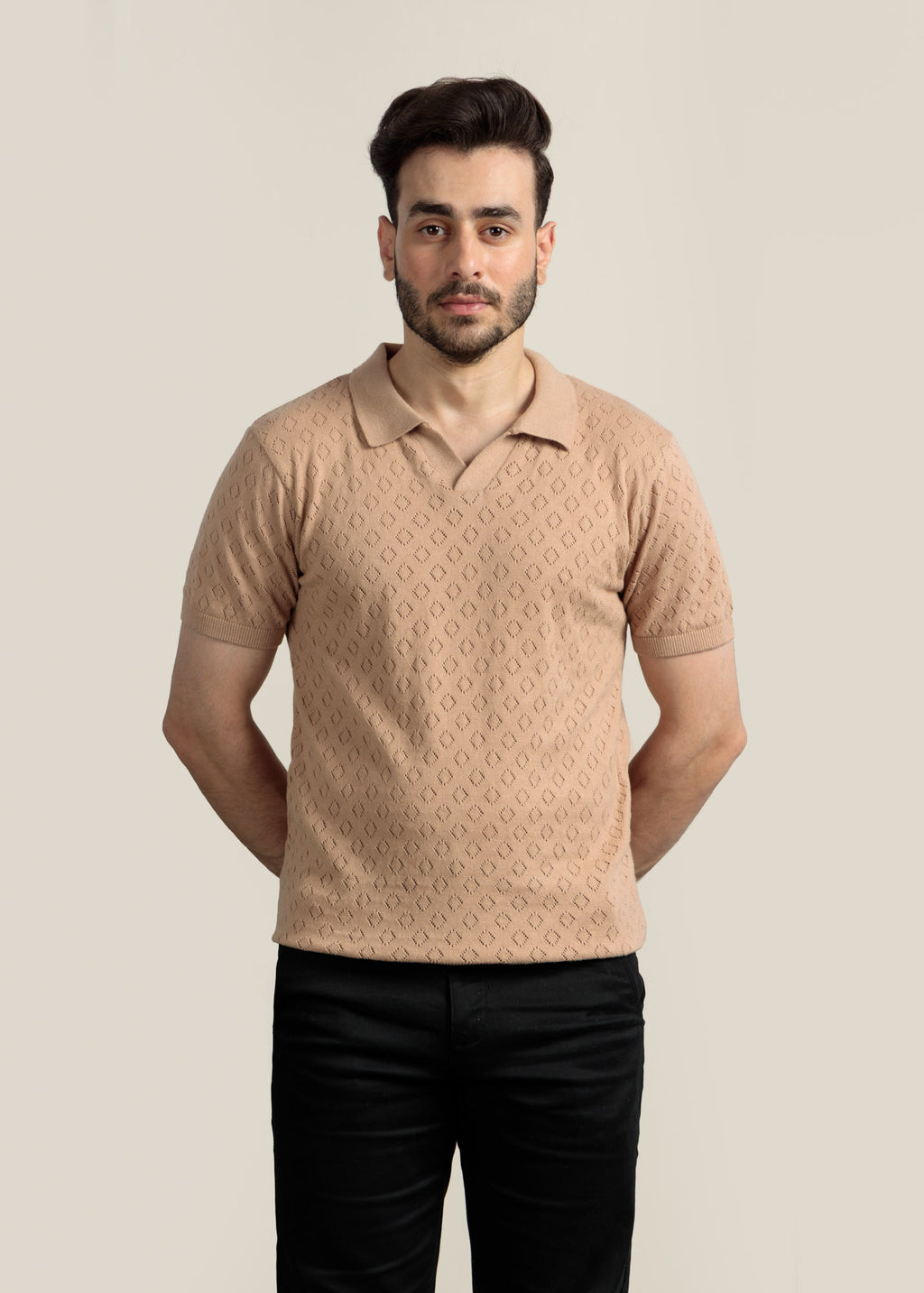 Men's Knit Polo- Honey Beige
