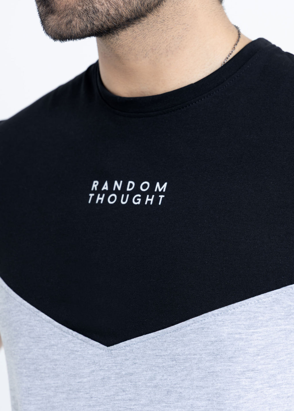Black-Grey Split Color Block T-Shirt