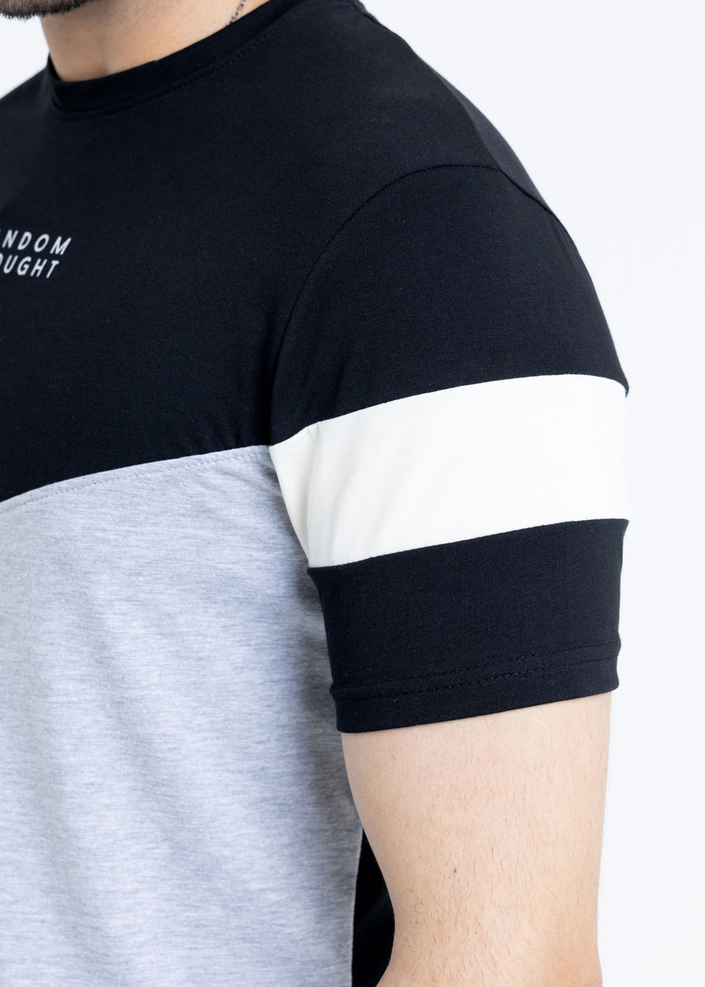 Black-Grey Split Color Block T-Shirt