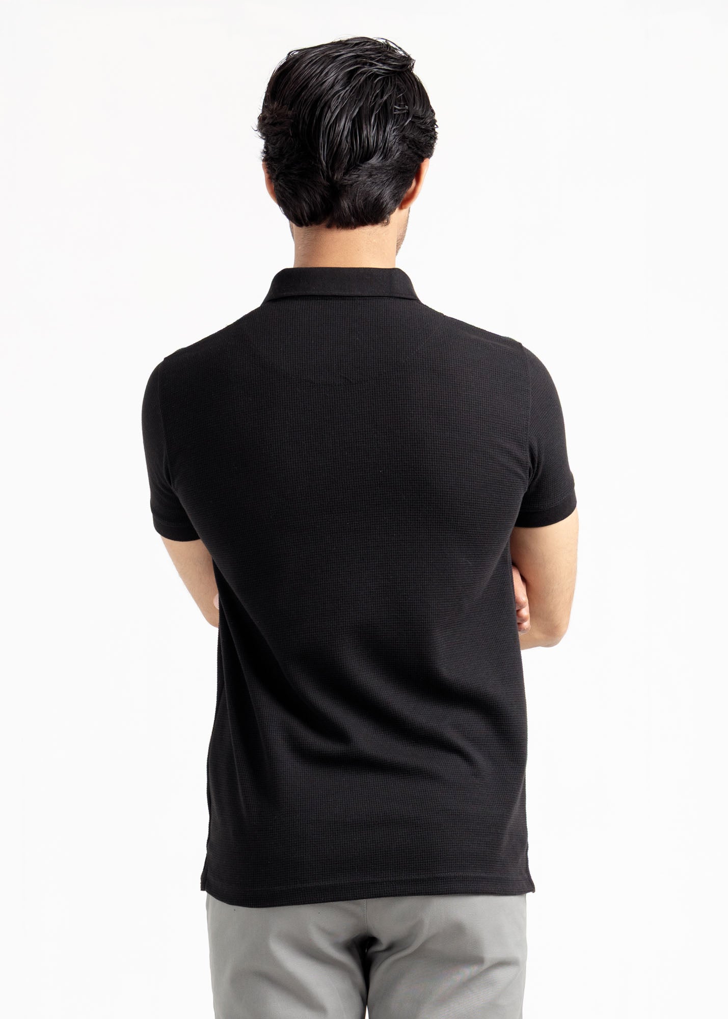 Waffle Knit Polo Shirt — Bold Black