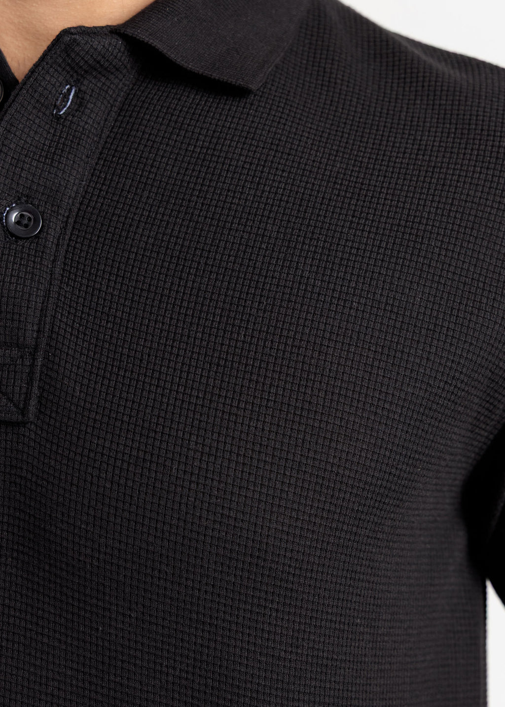 Waffle Knit Polo Shirt — Bold Black