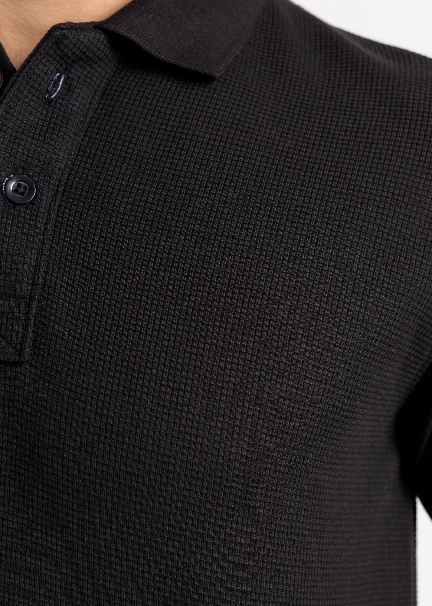 Waffle Knit Polo Shirt — Bold Black
