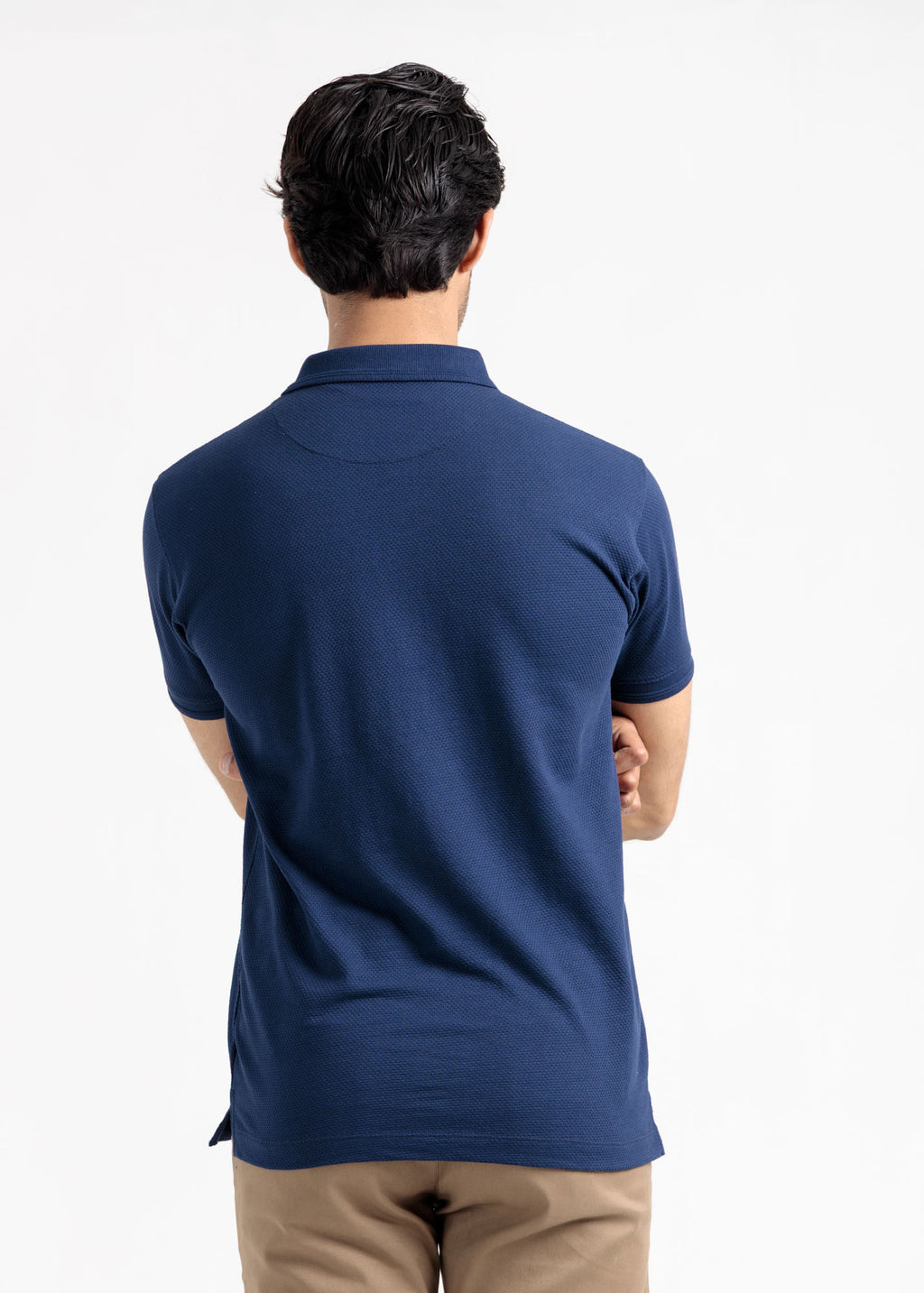 Popcorn Jacquard Polo Shirt — Navy Blue