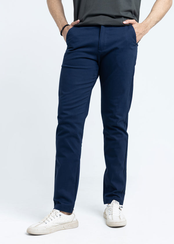 Navy Blue Tapered Fit Cotton Pants