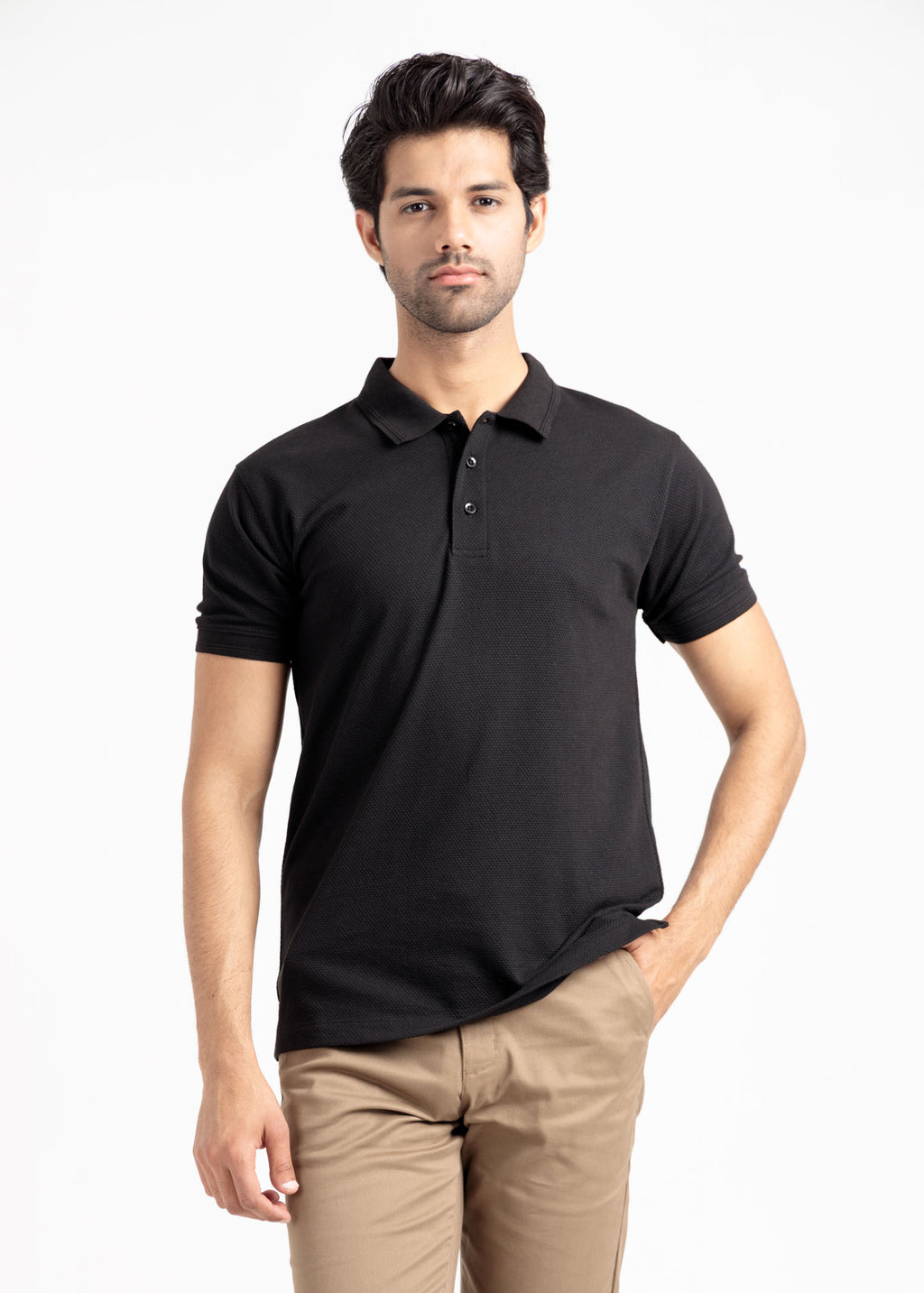 Popcorn Jacquard Polo Shirt — Signature Black