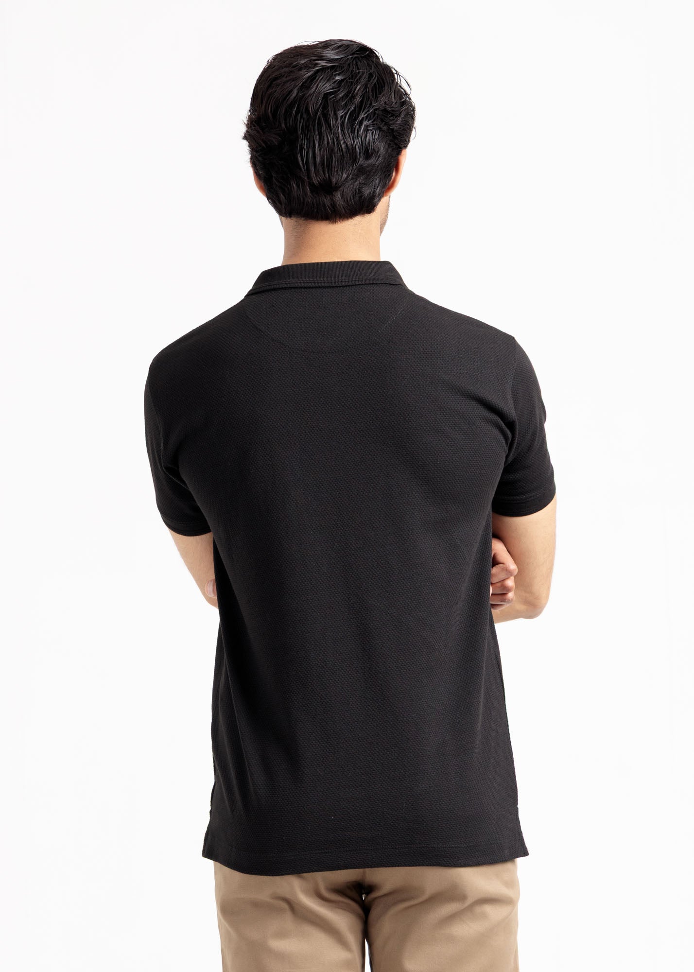 Popcorn Jacquard Polo Shirt — Signature Black