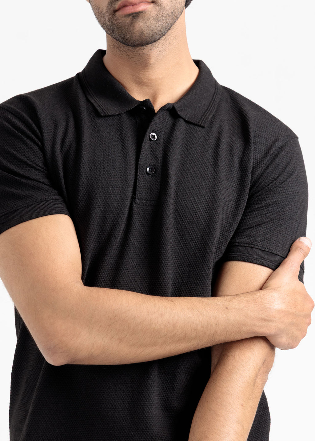 Popcorn Jacquard Polo Shirt — Signature Black