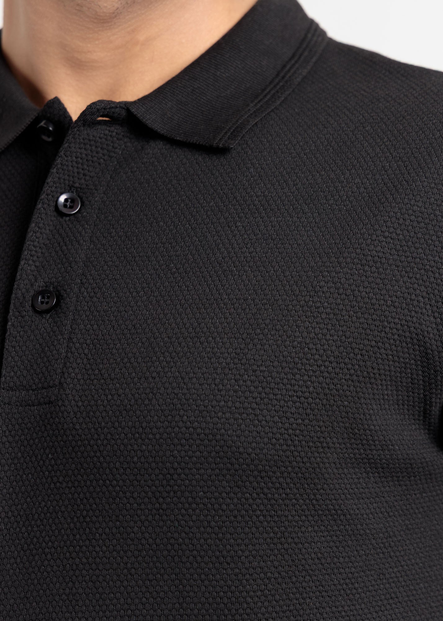 Popcorn Jacquard Polo Shirt — Signature Black