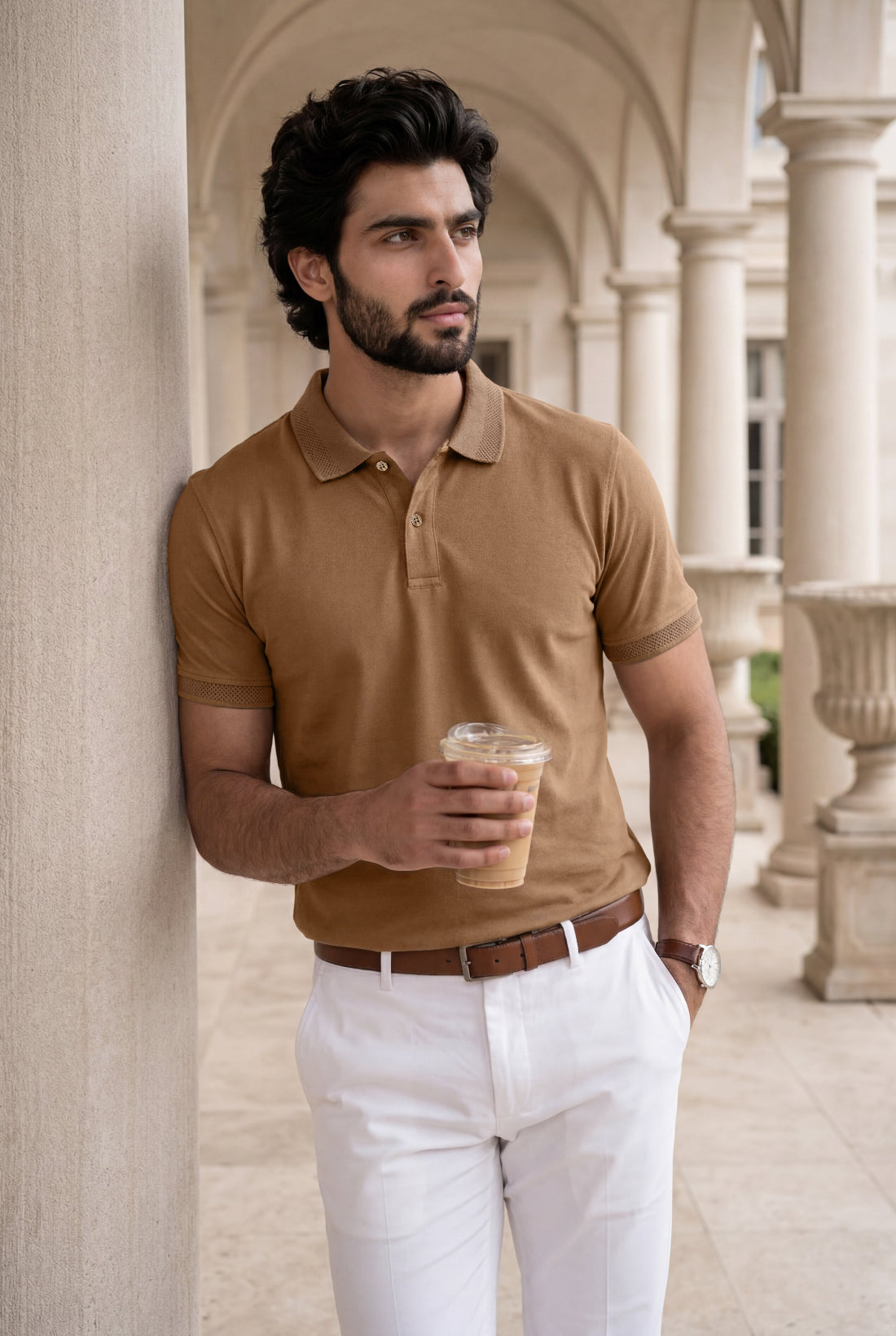 Camel Cotton Lycra Polo Shirt