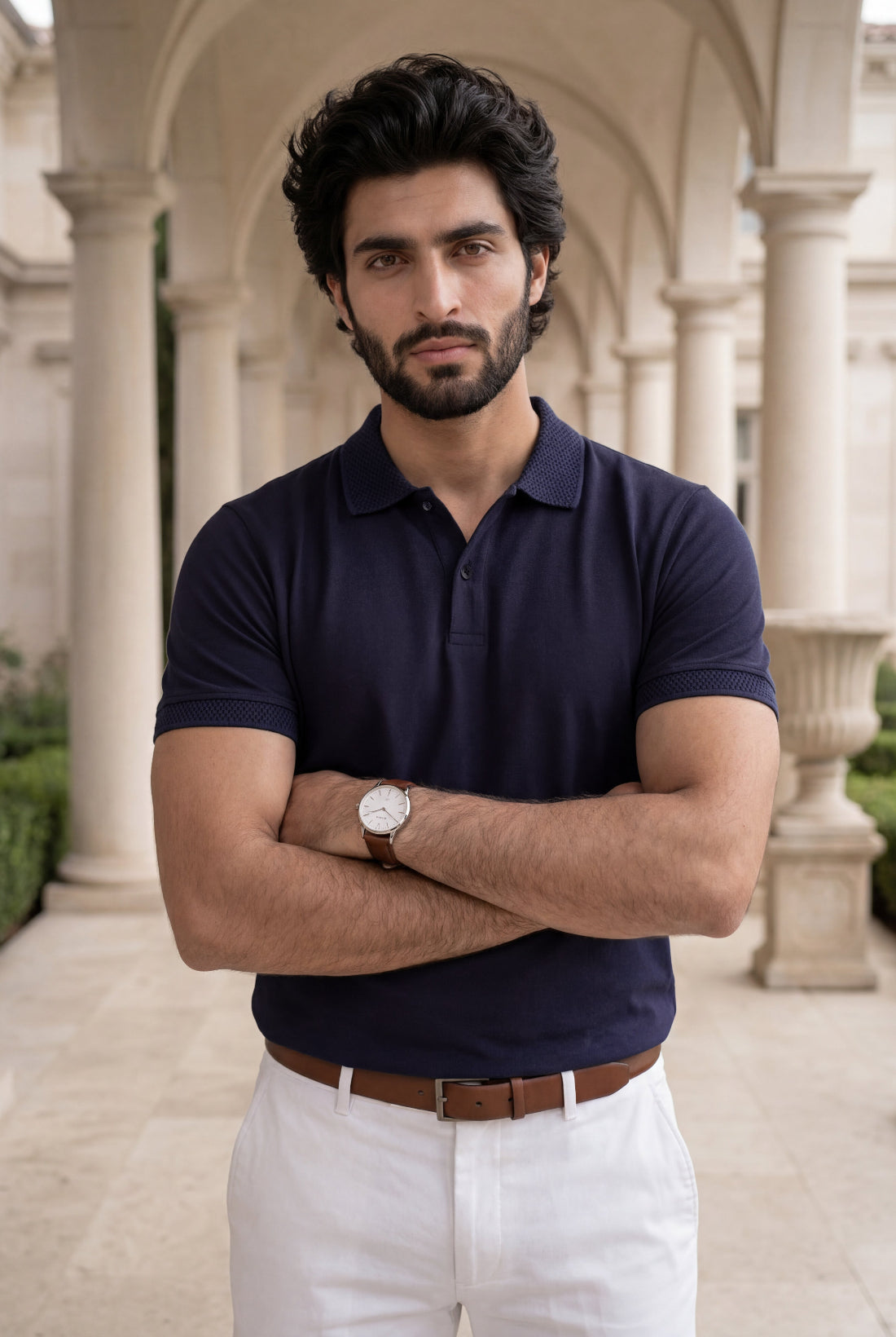 Solid Navy Cotton Lycra Polo Shirt