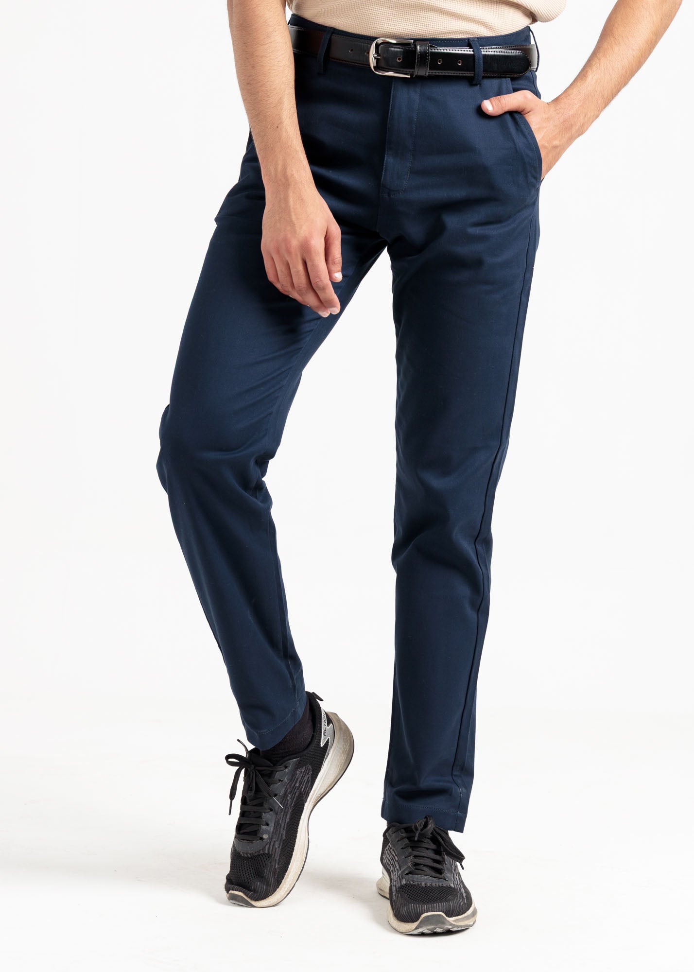 Navy Blue Tapered Fit Cotton Pants