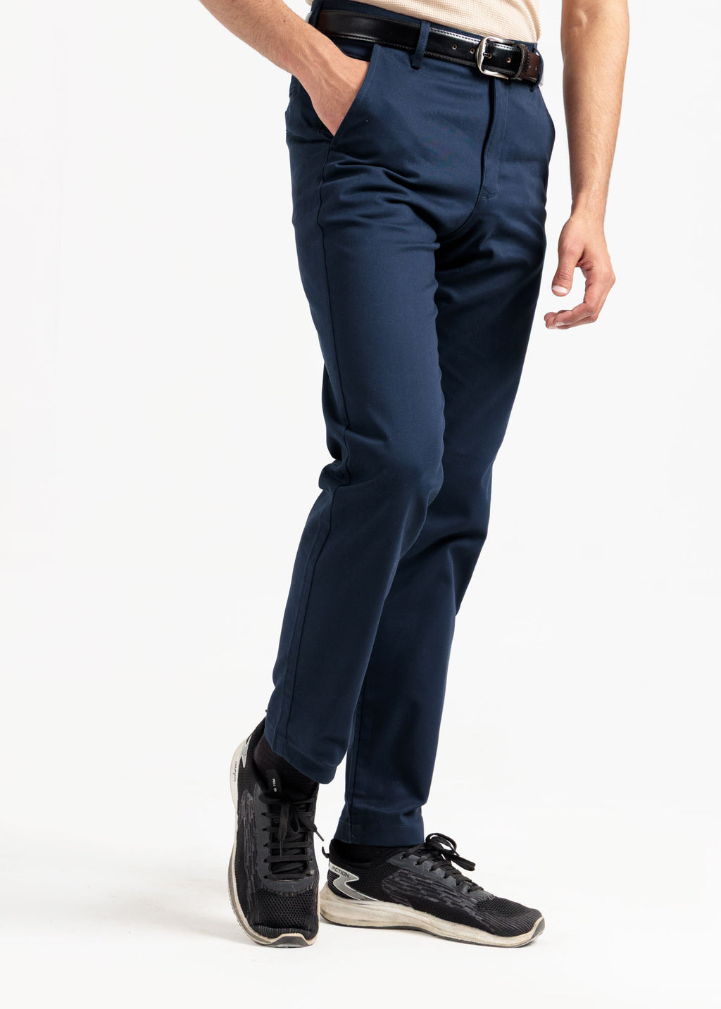 Navy Blue Tapered Fit Cotton Pants