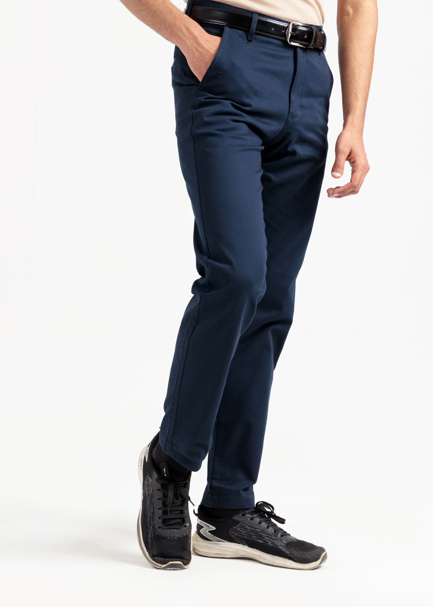 Navy Blue Tapered Fit Cotton Pants