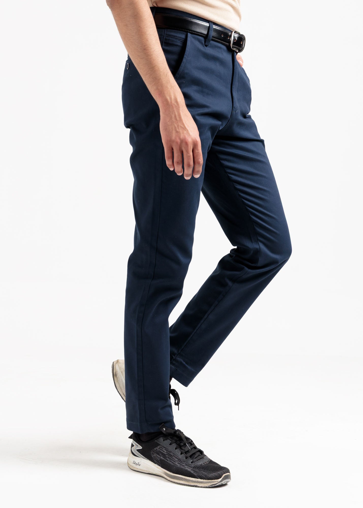 Navy Blue Tapered Fit Cotton Pants