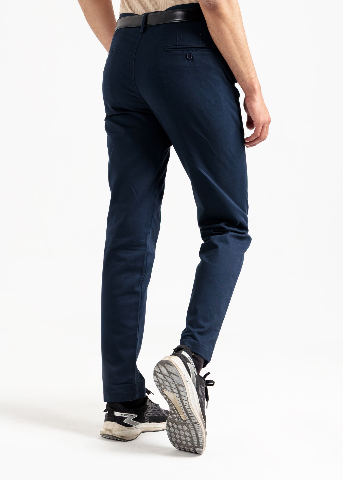 Navy Blue Tapered Fit Cotton Pants
