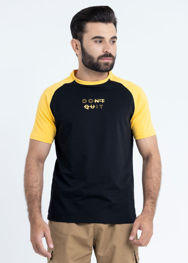 Black-Yellow Split Color Block T-Shirt