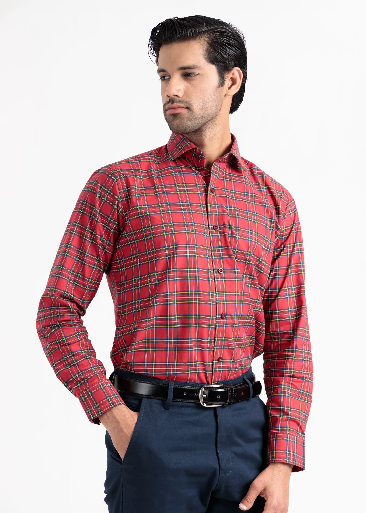 Red Tartan Check Formal Shirt