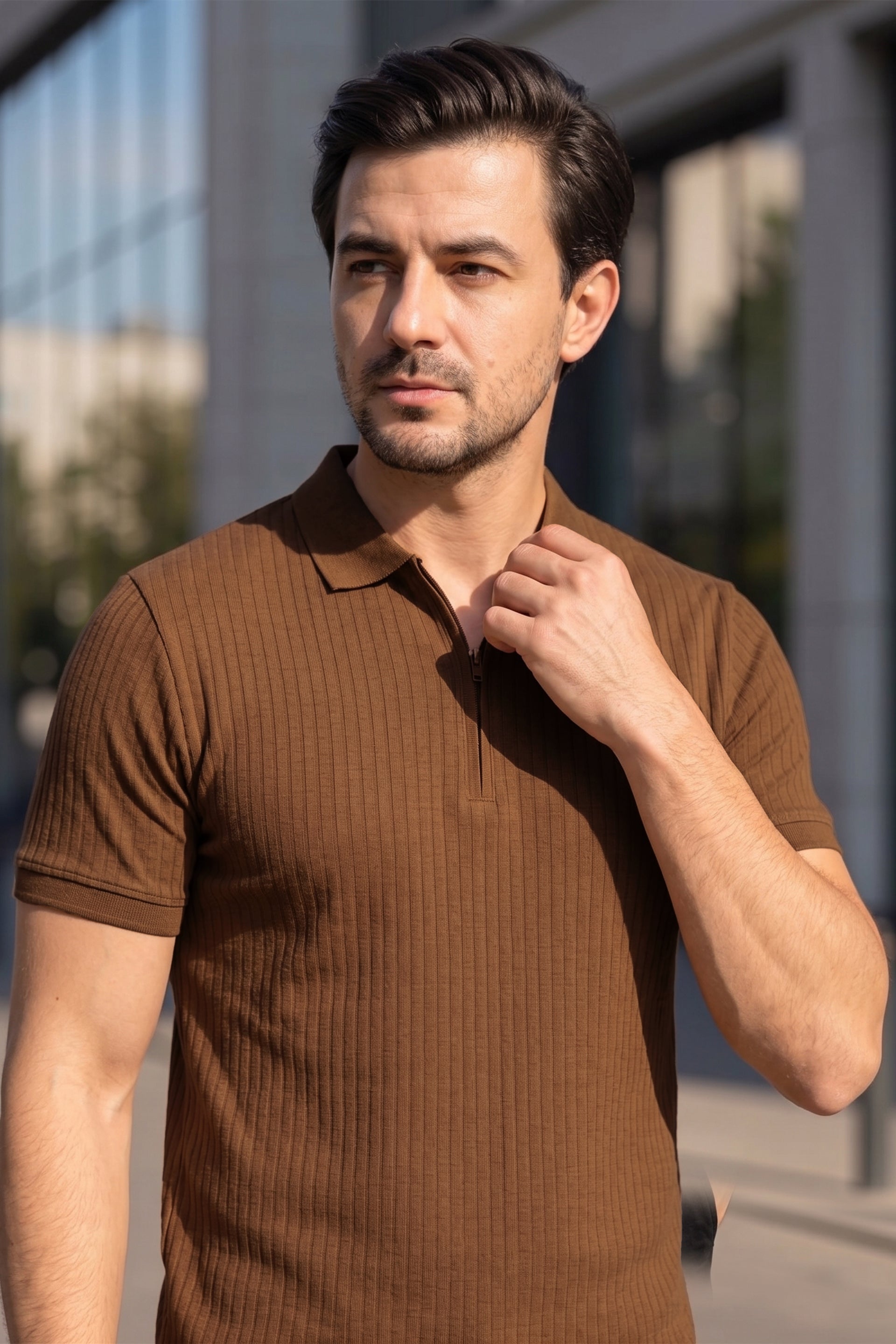 Camel Drop Needle Polo Shirt