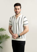 Men's Ribbed Zip Polo – Black on White
