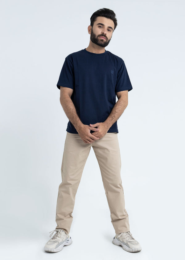 Relaxed Fit Navy Blue T-Shirt Lycra Jersey
