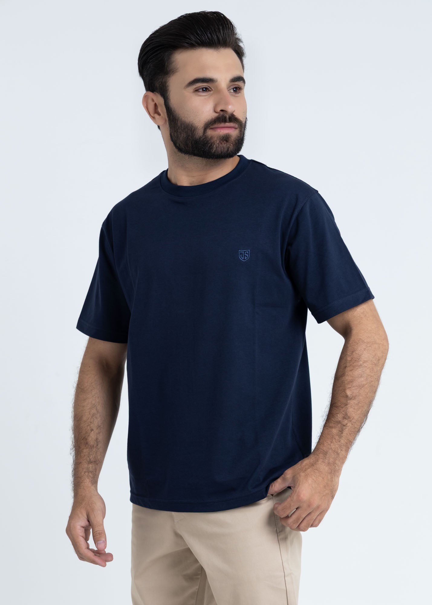 Relaxed Fit Navy Blue T-Shirt Lycra Jersey