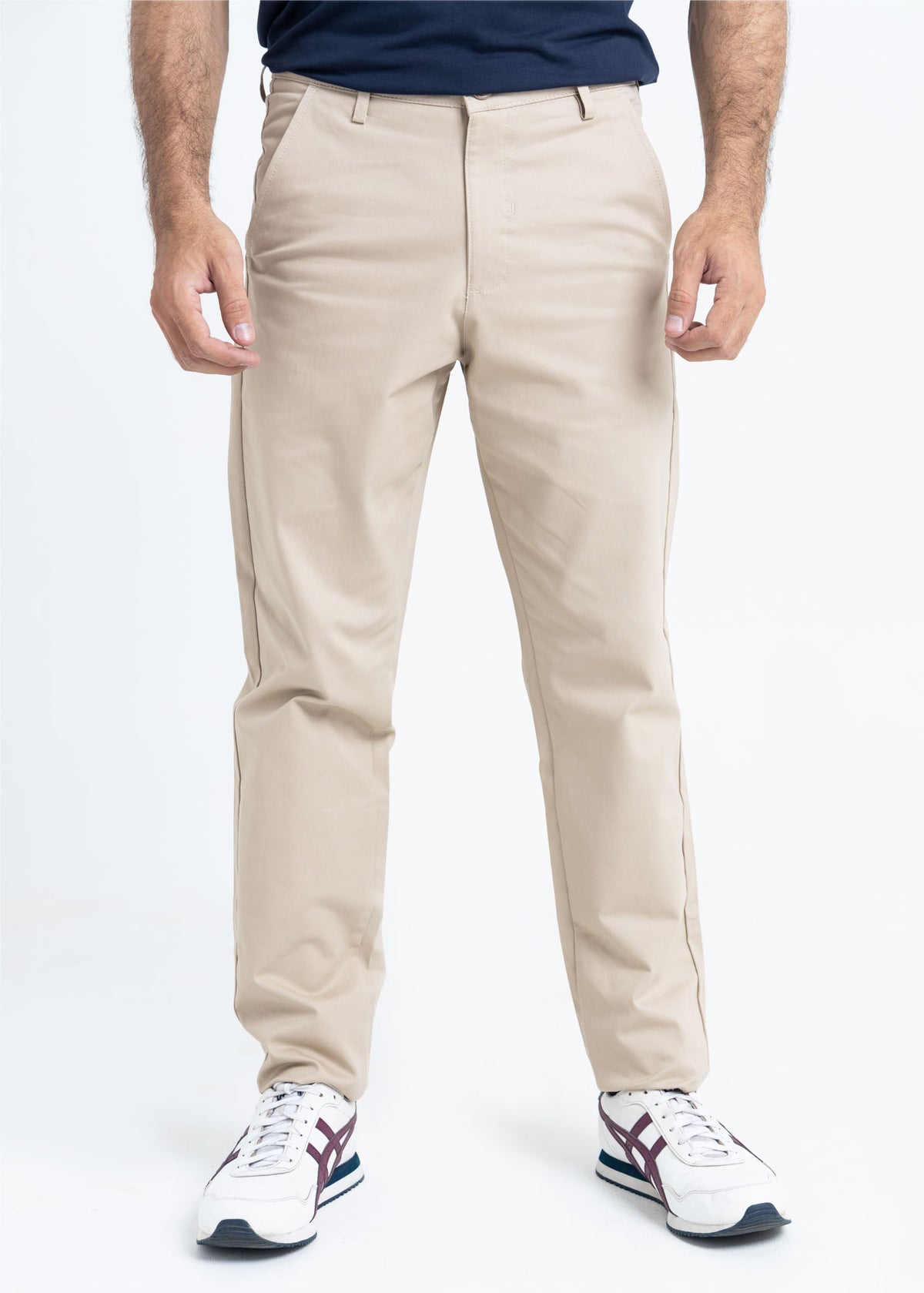 Light Beige Tapered Fit Cotton Pants