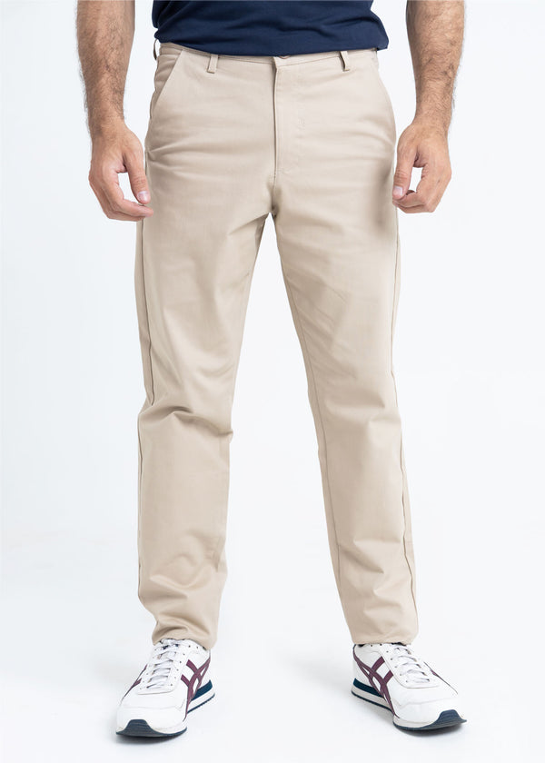 Light Beige Tapered Fit Cotton Pants
