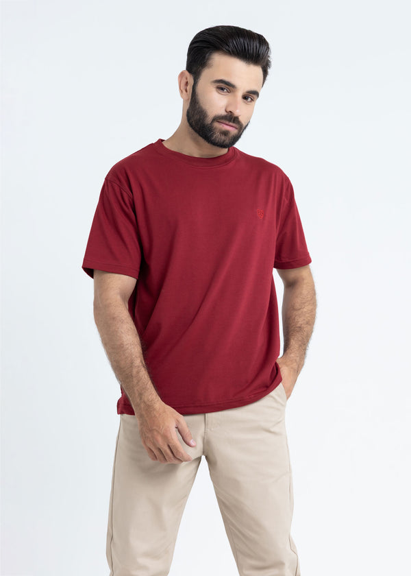 Relaxed Fit Maroon T-Shirt Lycra Jersey