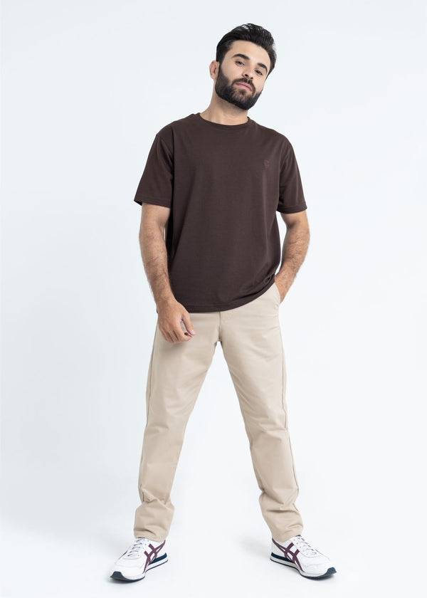Relaxed Fit Chocolate Brown T-Shirt Lycra Jersey
